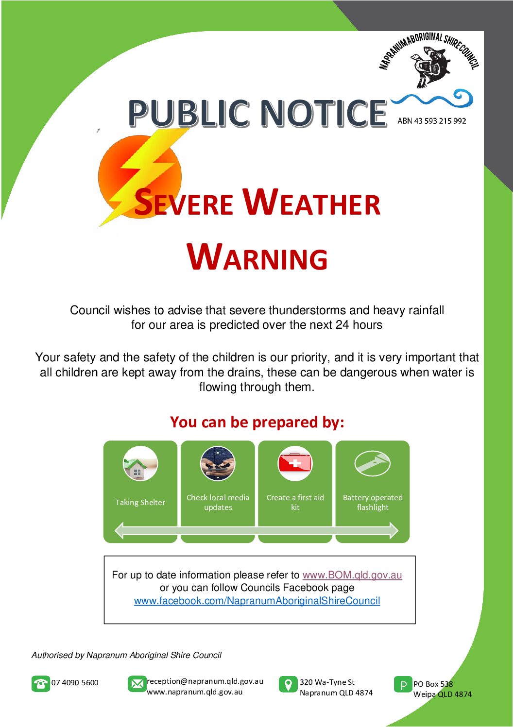 Public Notice – Severe Weather Warning