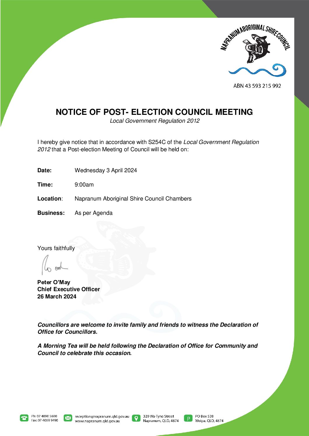 Public Notice – Post-Election Council Meeting